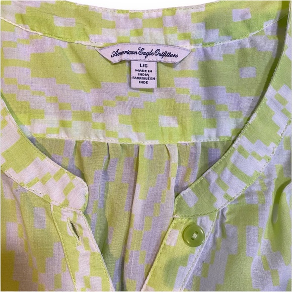 2for$30 American Eagle Neon Green White Sleeveless Button Summer Top Size Large - Picture 5 of 10